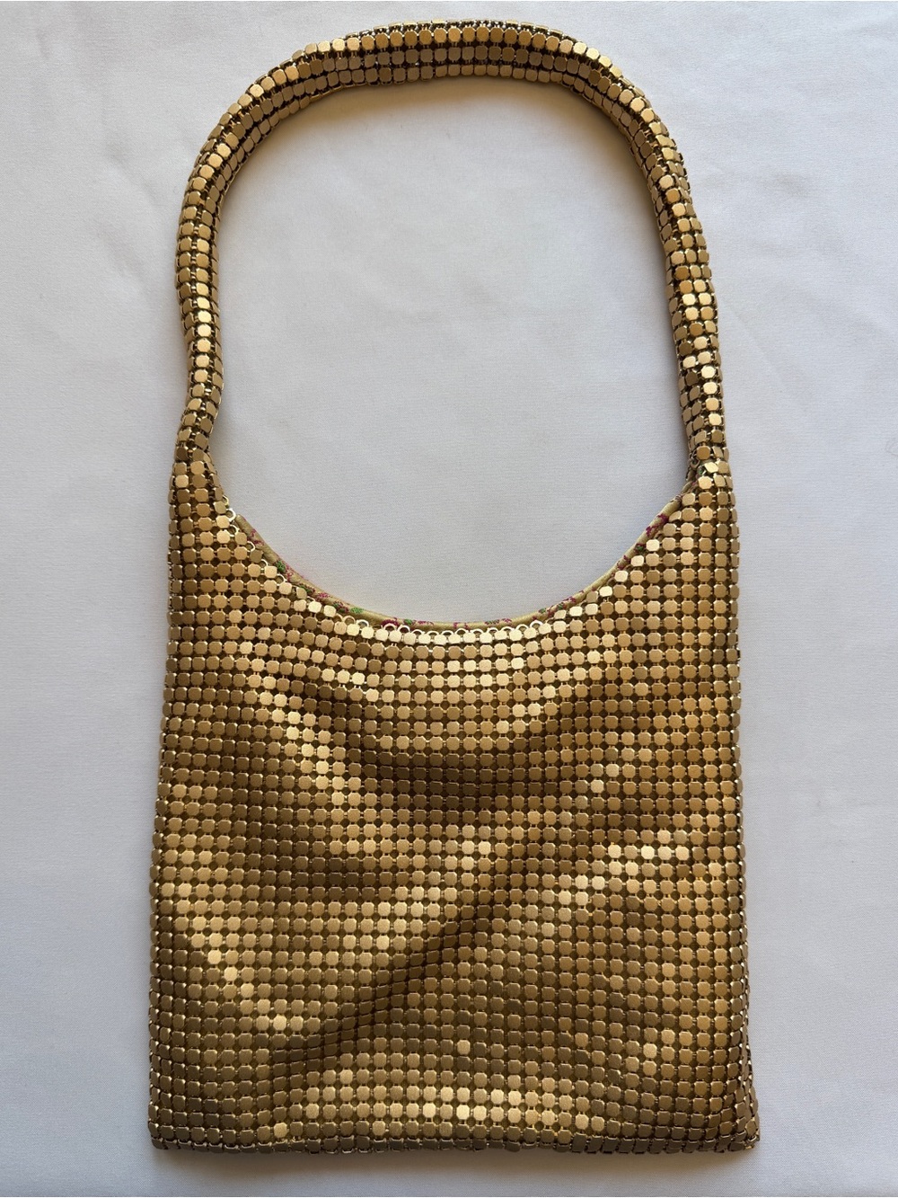 Gold Metal Mesh Evening Wrist Bag Y2K Party Bag Chinoiserie Brocade Lining - Picture 5 of 5
